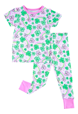 Birdie Bean Bridgett St. Patrick's Day Pink Clovers 2-piece Kids Pajamas