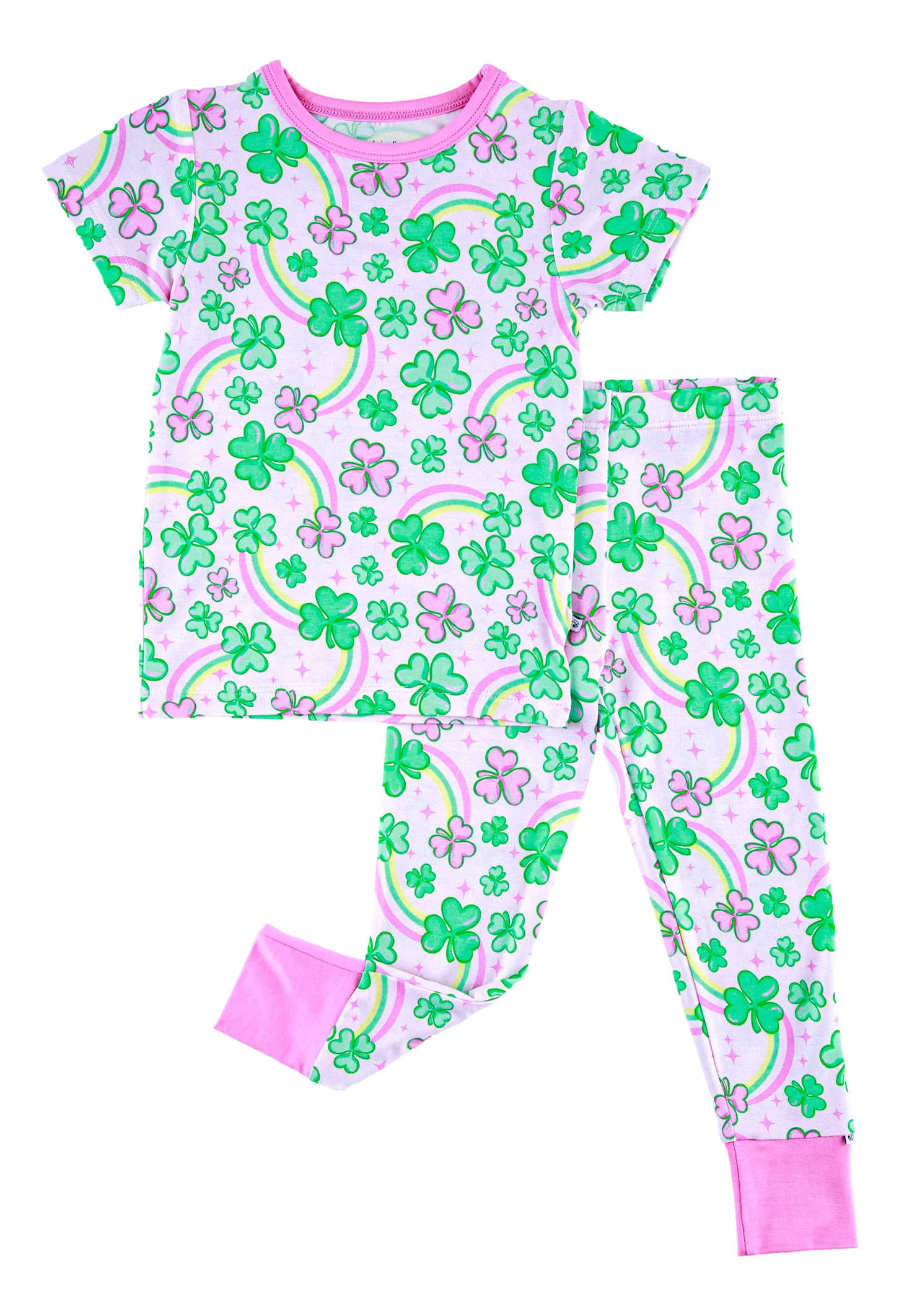 Birdie Bean Bridgett St. Patrick's Day Pink Clovers 2-piece Kids Pajamas