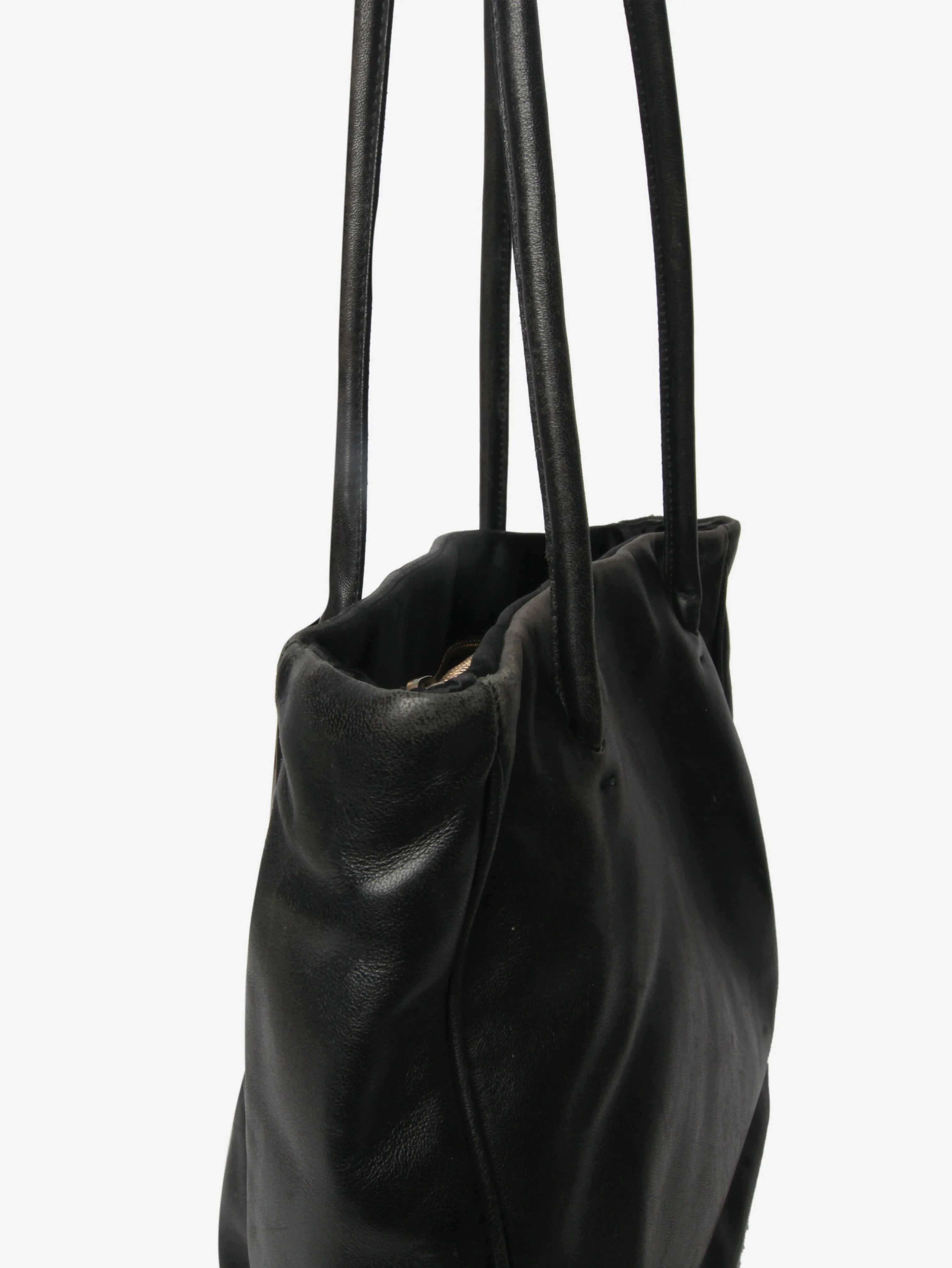 Black leather top handle bag