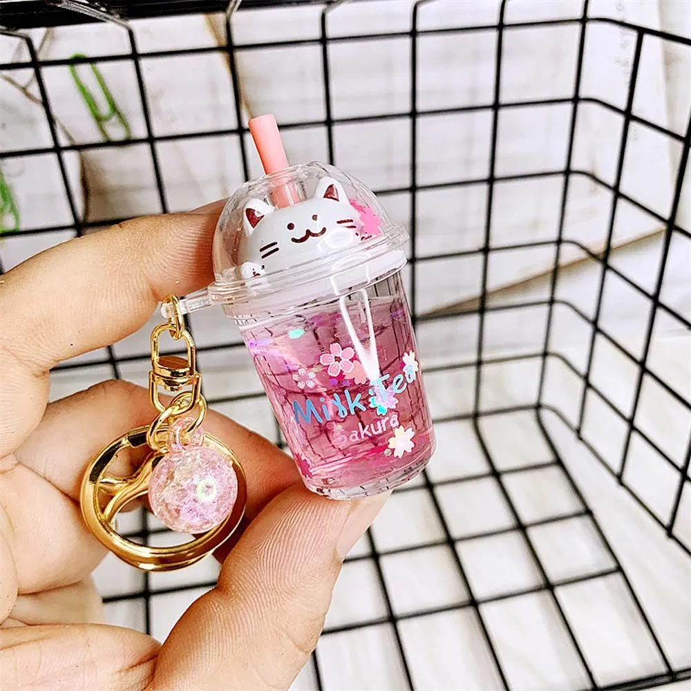 Bubble Tea Boba Cat Liquid Keychain