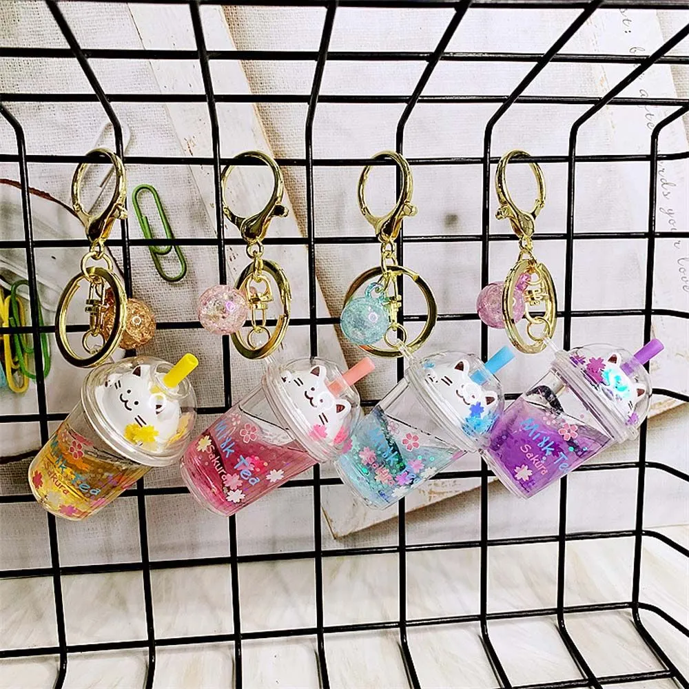 Bubble Tea Boba Cat Liquid Keychain