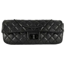 CHANEL - Reissue Glazed Calfskin Clutch Medium Charcoal Black Shoulder / Crossbo