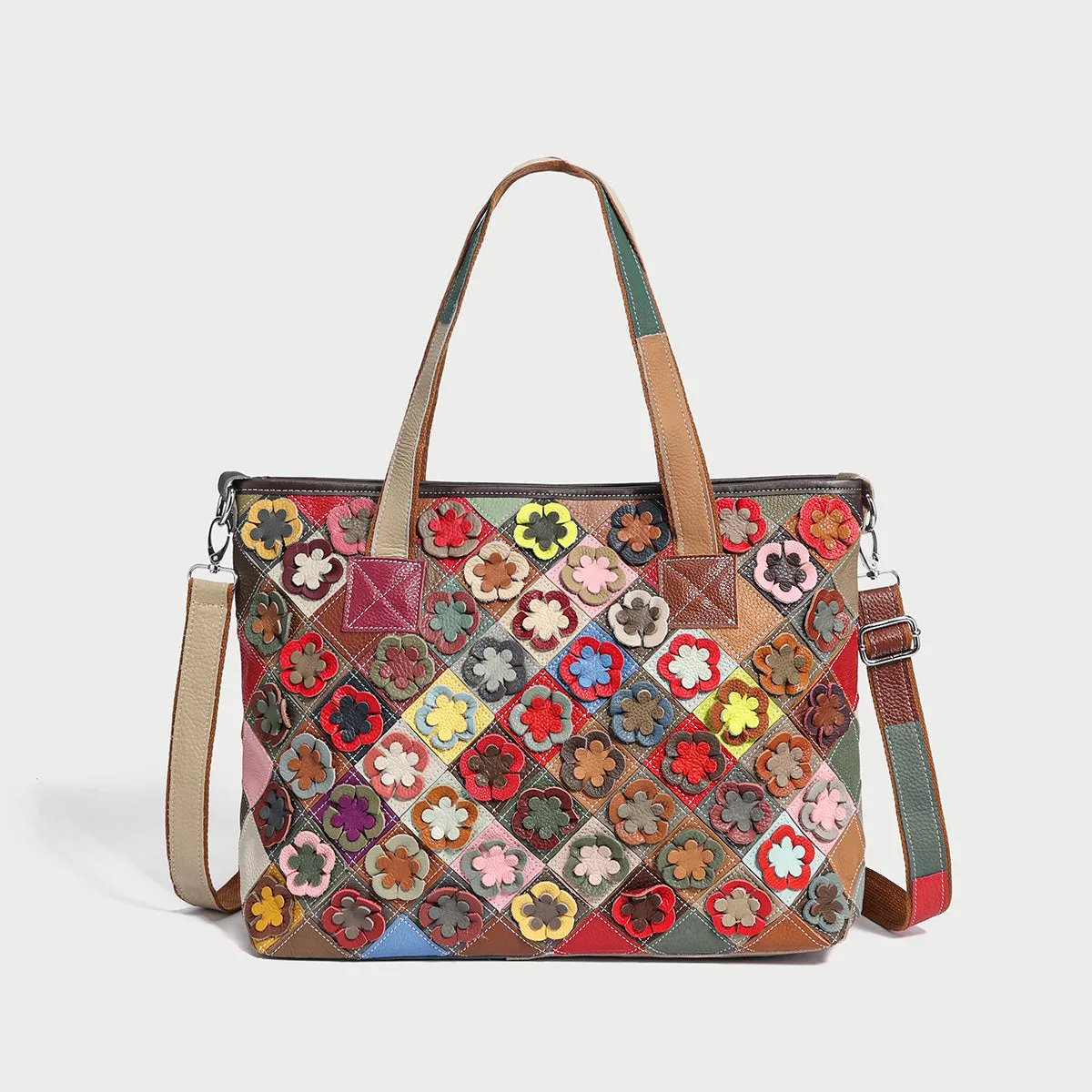 Colorful Hippie Leather Tote Bag