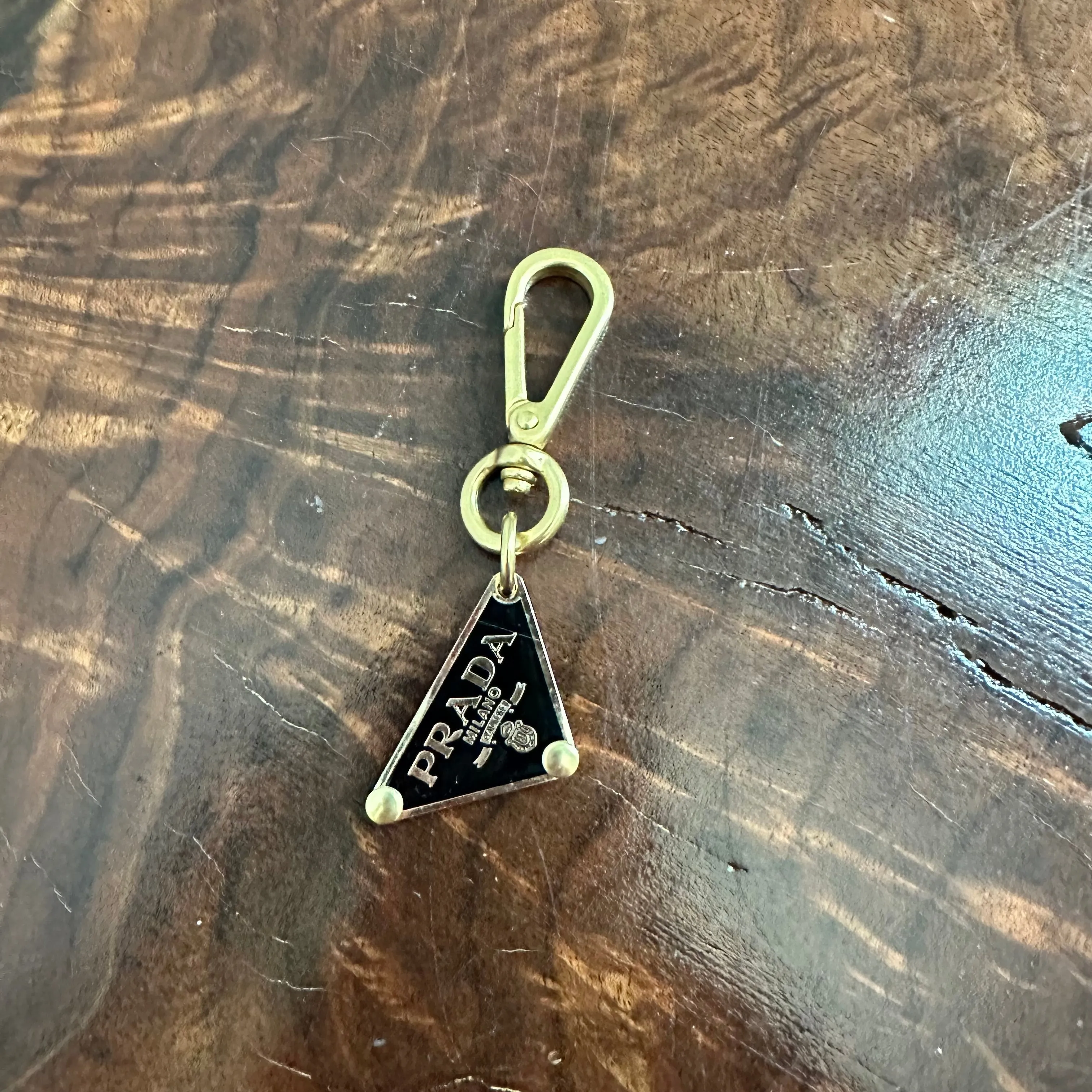 Gold Prada Bag Tag Charm/Keychain