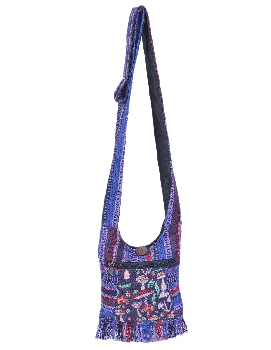 Mushroom Print Cotton Mini Hippie Bag