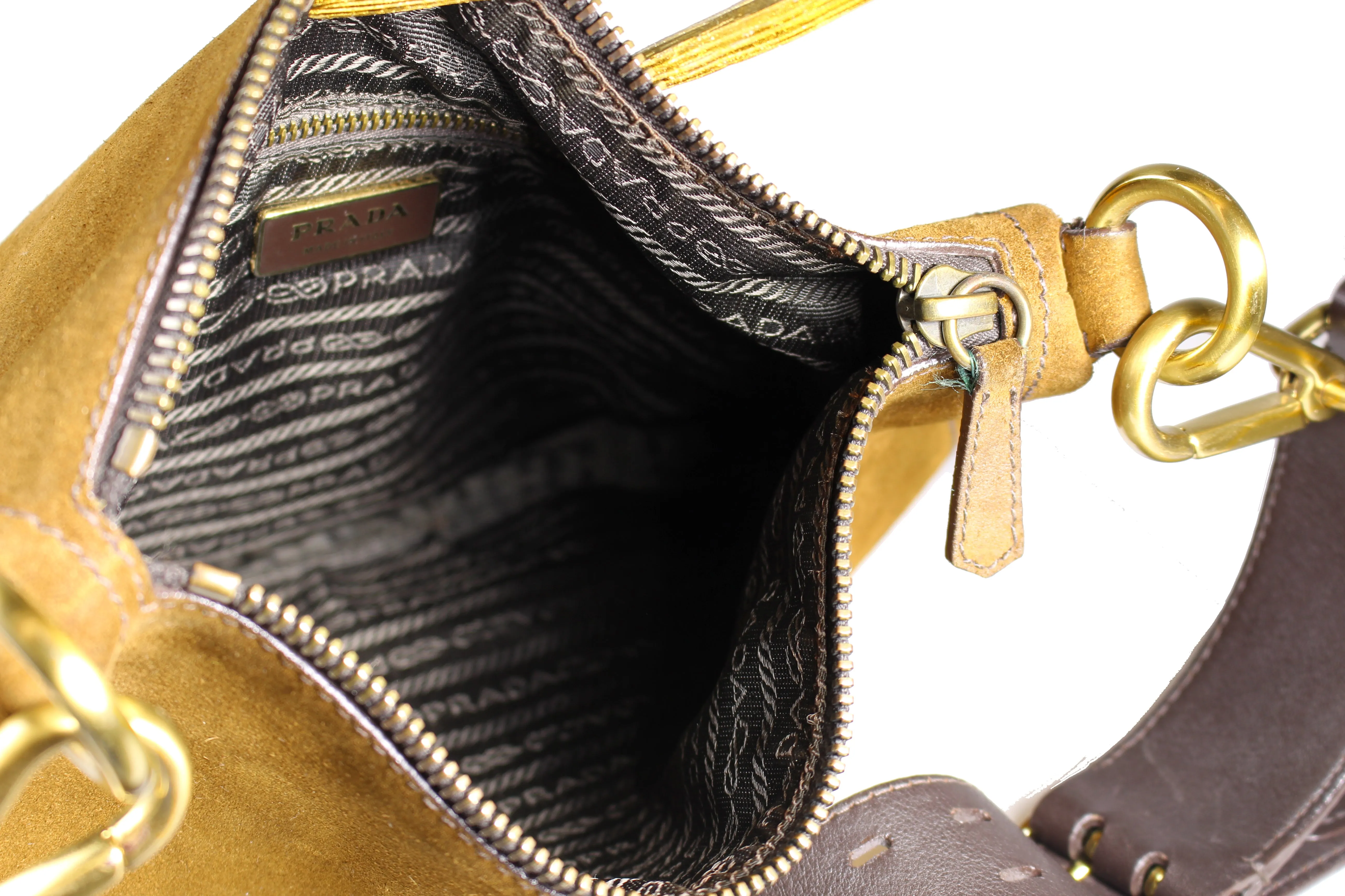 PRADA brown suede hobo shoulder bag